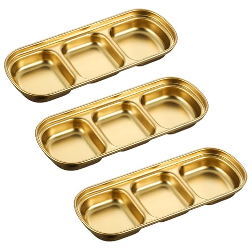 LZbeove 3 Compartment Sauce Dish Soy Sauce Dish Plates With Dipping Section Divided Seasoning Sauce Dip Bowl for Soy Sauce, Ketchup, BBQ Sauce or Seasoning