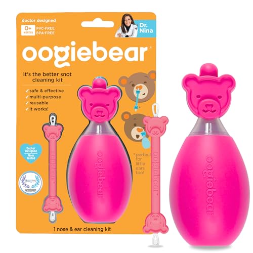 Image of oogiebear: BearPair Baby Nose Cleaner & Ear Wax Removal Tool with Nasal Aspirator - Safe Booger & Earwax Removal for Newborns, Infants, Toddlers - Essential Baby Stuff, Diaper Bag Must-Have - Pink