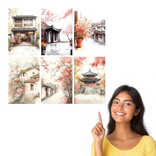 Image of SiddArtify Asian Architecture Wall Art Poster Print Set - Watercolor Building Prints for Living Room Bedroom Office Decor - 12x18 inch Board Pack of 6