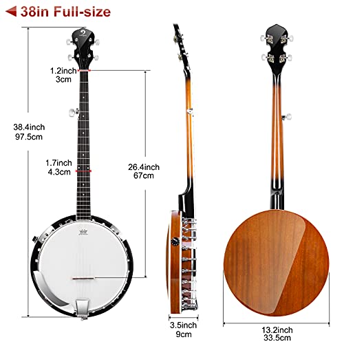 Vangoa Banjo 5 String Acoustic Electric Full Size Closed Back Set with Mahogany Resonator Remo Head Banjoe 24 Brackets with Geared 5th Pegs for Beginners Adults