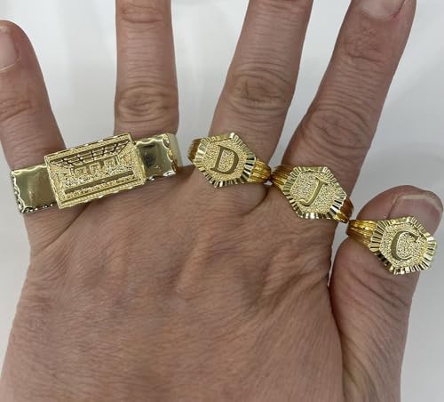 Image of 18k gold plated brass Hexagon shape initial ring already sized ring
