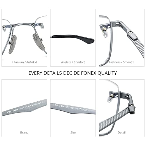 Image of FONEX Pure Titanium Glasses Frame Men Semi Rimless Square Eyeglasses Eyewear DTX416
