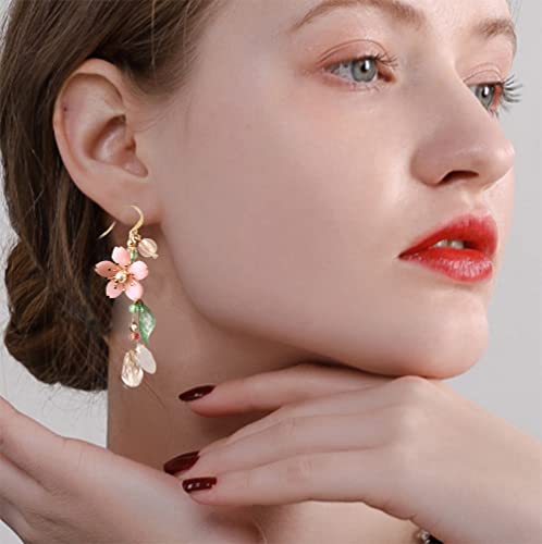 Pink Flower Dangle Earrings for Women Cute Asymmetry Flower Earrings Fairy Statement Summer Refreshing Seaside Idyllic Holiday Jewerly(style 4) - Thumbnail 2