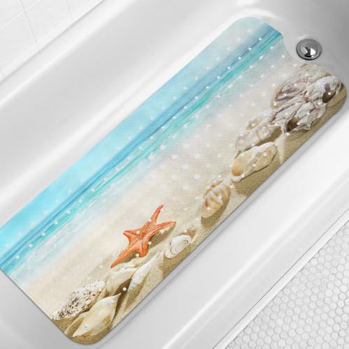 Beach Bathtub Mat Non Slip, 40 x 16 Inch Rubber Tub Mat with Suction Cups