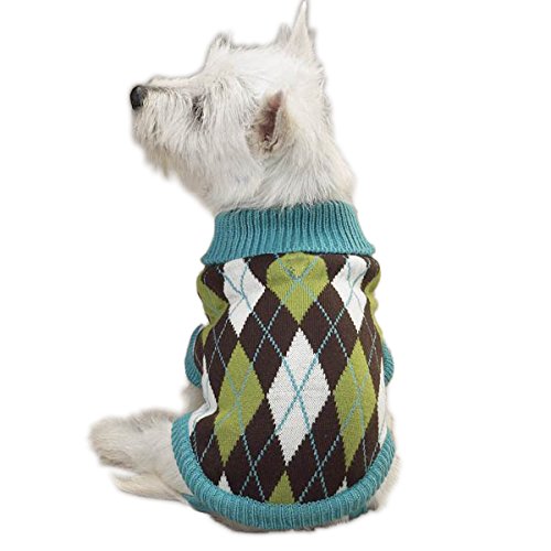 Pull pour chien motif Argyle bleu marron pour promenades citadines en taille XXS