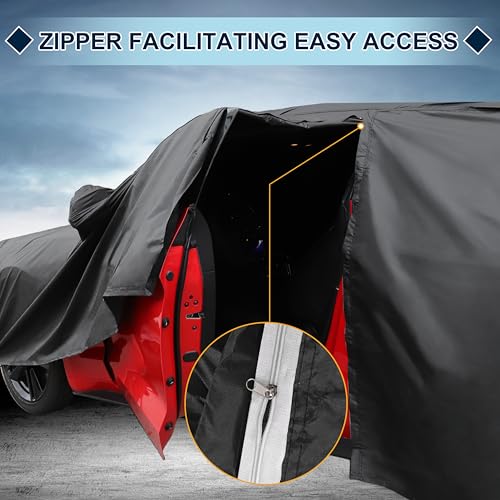 Image of Black Heavy Duty Waterproof Car Cover for Sedan 201 inch-207 inch - All-Weather UV Protected Outdoor Full Exterior Cover with Sun /Snow /Rain Resistance