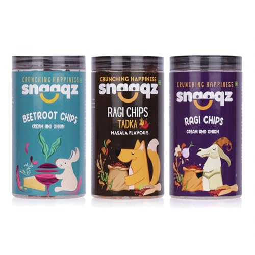 Image of Snaaqz Multigrain Chips Combo (Beetroot & Ragi) | Pack of 3 (150g each) | Light & Crispy Superfood Chips | High Protein, Gluten Free, Vegan, No Palm Oil, No Preservatives & Low Calorie Healthy Snacks