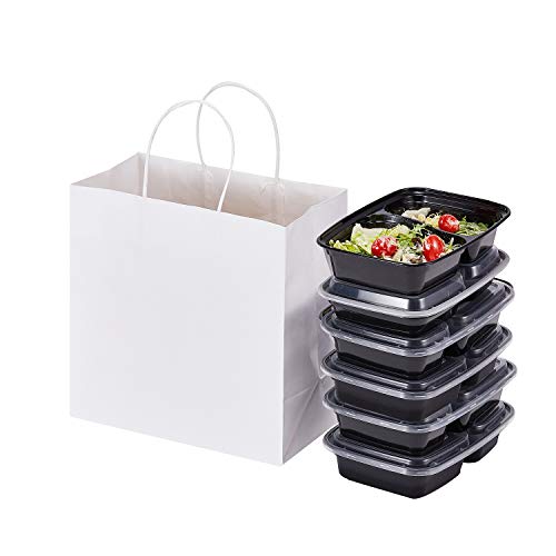 White Paper to-go Bags with Handles Bulk, Fast Food Take Away Kraft Bags