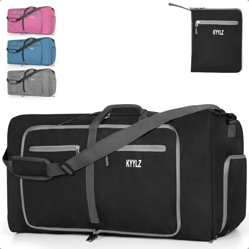 KYYLZ 85L Faltbare Reisetasche Damen Herren, Handgepäck Tasche, Reisetasche Groß mit Schuhfach und Mehreren Taschen, Sporttasche Für Reisen, Sport, Urlaub (Schwarz)