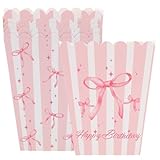 ERINGOGO 30個ストライプ柄紙製ポップコーンバッグ リボン付き パーティー用 ボックス 映画鑑賞会 誕生日 結婚式 ベビーシャワー おやつ容器 ポップコーン フライドポテト 収納