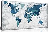 Wall Art World Map Pictures for Living Room Office Wall Decoration Abstract Print Art Teal Decor Rustic Map of the world Picture Framed Artwork for Home Office Decoration 40x20inch
