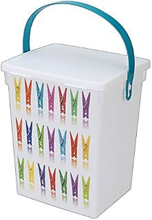 1 x Plastic Durable Storage Box Container Basket Caddy with Lid & Handle with Colorful Peg Design - 5 Liter Capacity