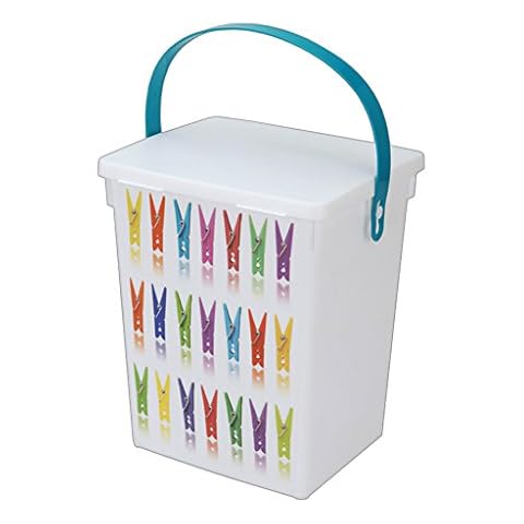 1 x Plastic Durable Storage Box Container Basket Caddy with Lid & Handle with Colorful Peg Design - 5 Liter Capacity Cover