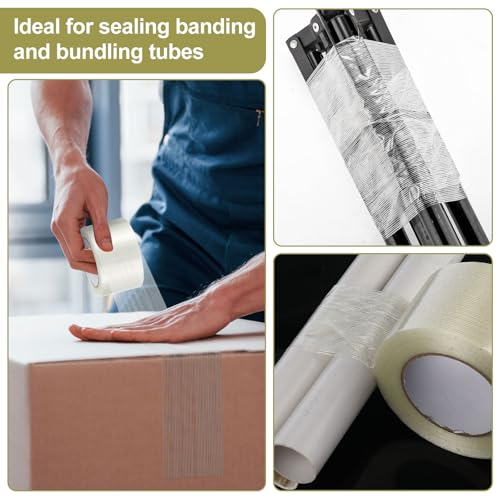 Image of Treela 10 Rolls Filament Strapping Tape 3 Inch x 60 Yards Transparent Reinforced Fiberglass 5.5 Mil Heavy Duty Packing Shipping Tape for Sealing Binding Fixing