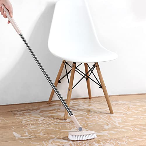 Floor Scrub Brush Bathroom Bathtub Shower Tile Grout Scrubber Rotatable 6.3Inches Wide 35.4Inches Long Handle Indoor Kitchen Push Broom Scrubbing Cleaning Brush For Hard To Reach Areas - White #TOP4