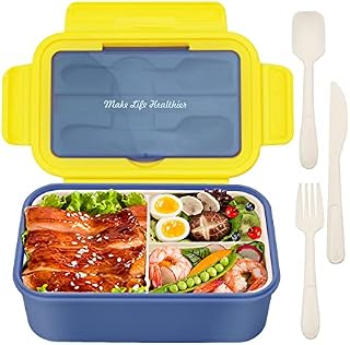 BIBURY Bento Box, 1400ml Leakproof Lunch Box for Adults and Kids, Food Container with 3 Compartments and Cutlery, Dishwasher/FDA Approved/BPA Free Meal Prep Containers Sandwich Box
