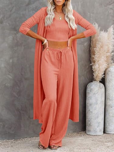 Image of Fessceruna Womens 3 Piece Lounge Pajamas Sets Cute Vacation Matching Set | Pj Sets, Airport Travel Outfits, Bedroom, Winter Fall Loungewear , Cotton, Christmas