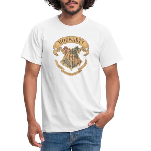 Spreadshirt Harry Potter Hogwarts Coat of Arms Men's T-Shirt, 3XL, White