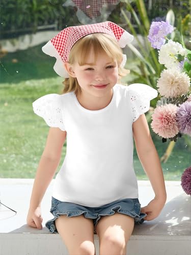 Haloumoning Toddler Baby Girl Ruffle Short Sleeve T Shirts Kids Crew Neck Casual Tops Blouses Basic Tee 9M-8Y White