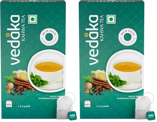 Image of Vedaka Detox Khawa Tea 100 Teabags | Contains Salt, Ginger, Tulsi, Cinnamon, Black Pepper, Cloves, Nutmeg, Asafoetida & Cardamom Seed | 2.5G Each, 250G (Pack of 2)