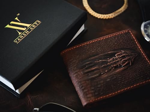 Vintage Leather Wallet For Men- 3D Embossed Dragon Pattern Design Bifold Distressed Leather Wallet With Two Cash Pockets And Six Card Slots (Brown)4