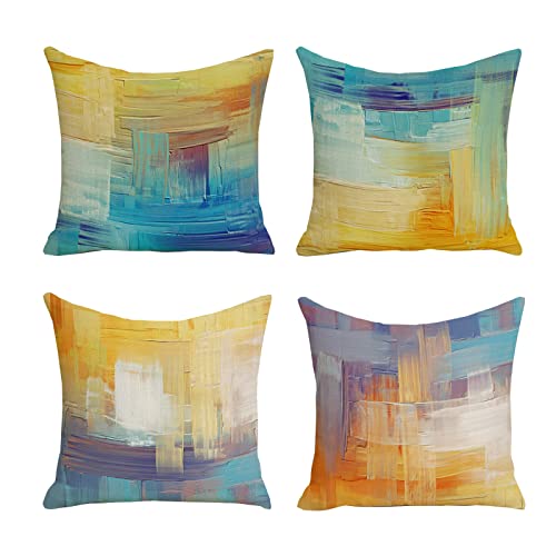 SCVBLJS Yellow blue and Purple Cushion Geometric Throw Pillow Case Set Stripe Square Cushion Covers for Sofa Living Room Couch Bed Bedroom Home Decor Garden Couch pillowcase 40 x 40cm set of 4