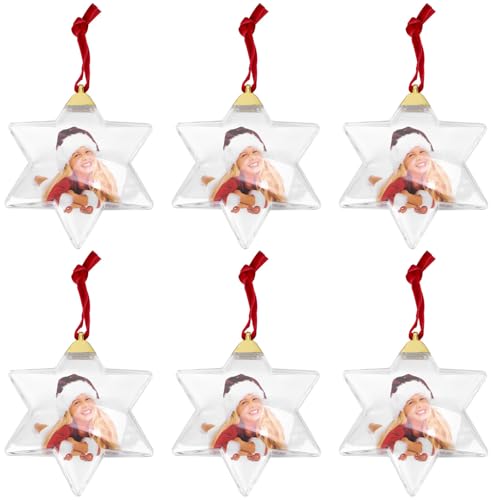 VALICLUD 6 molduras de fotos para árvore de Natal, com pingente de estrela, para fotos, árvore de Natal, decoração para festas, família