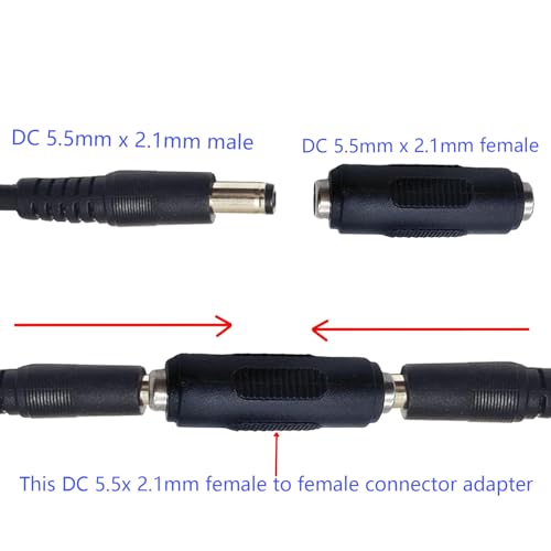 Adaptador de conector de energía DC 5.5mm x 2.1mm, hembra a hembra, pack 3 miniatura 5