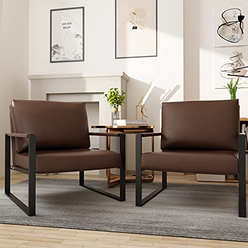 Recaceik-Mid-Century-Modern-Accent-Armchair-PU-Leather-Single-Sofa-Lounge-Living-Room-Chair-with-Arm-for-Home-Furniture-Brown