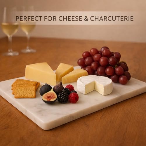 Image of Multi-Purpose Marble Pastry Tray Cutting Board, White, 8x12 | Non-Slip Feet, Scratch Protection For Countertop, Easy To Clean, Trivet