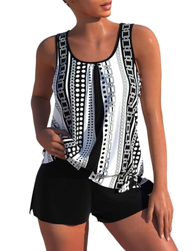 ROSEWE Modest Tankini Swimsuits for Women, Two Piece Athletic Womens Bathing Suits Blouson Tank Tops...
