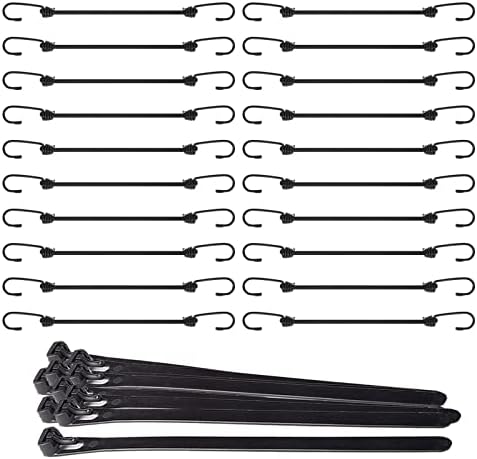 6" Bungee Cords with Hooks Outdoor 20 Pack, UV-Resistant, Strong Stretch Heavy Duty Bungees & 10 Pcs Zip Ties