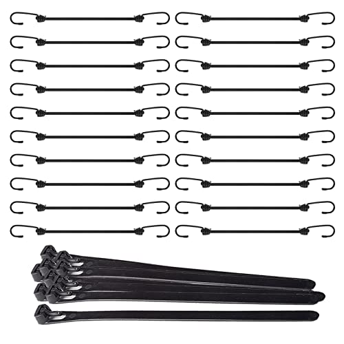 6" Bungee Cords With Hooks Outdoor 20 Pack, Uv-Resistant, Strong Stretch Heavy Duty Bungees & 10 Pcs Zip Ties #TOP3