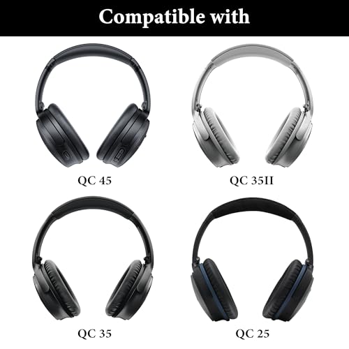 Image of Geekria Flex Fabric Headband Cover Compatible with Bose QC45 QuietComfort 35 II, QC35, QC25 Headphones, Replacement Repair Part, Sweat Cover, Easy DIY Installation (Black)