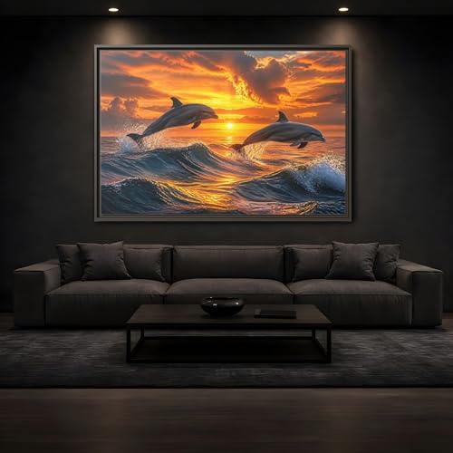 Tableau dauphins au-dessus du canapé grand format pour mur de salon