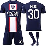 PIUMOJ Fußballtrikot für Kinder, Fussball Jersey Football Trikots, Kurzarmtrikot Shorts Set, Fußball Trikot Set mit Socken, Fußballbekleidung Nr.30, Höhe 140-150cm