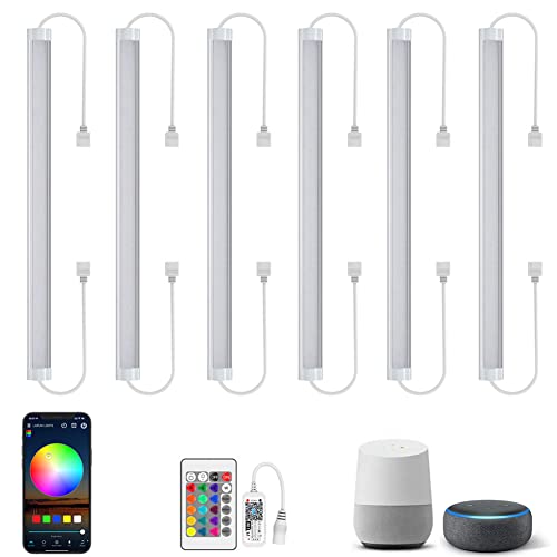 12 Inch Linkable Under Cabinet Lighting Kit Remote Control Closet Lights Compatible with Alexa and Google Assistant Dimmable Multicolor LED Light Bar for Desk Shelf and Room (6 Pack)