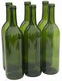 North Mountain Supply 750ml Glass Bordeaux Wine Bottle Flat-Bottomed Cork Finish - Case of 6 - Champagne Green