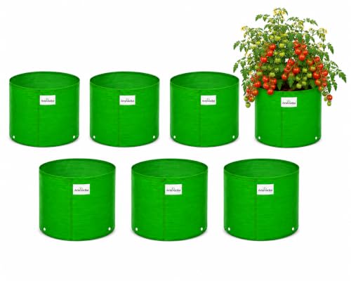 Image of Grow Bags for Terrace Gardening, Premium HDPE Green-Orange Large Planters for Fruit Trees, Vegetables, Flowers & Home Garden Pack of 7(12x12)