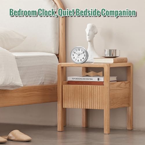 Image of Lamisola 4 Inch Alarm Clock for Bedrooms, Small Analog Desk Clock, Silver | Battery Operated Bedside Clock for Bedroom Bathroom Home Nightstand Shelf, Night Light Snooze, Minimalist Clocks for Seniors