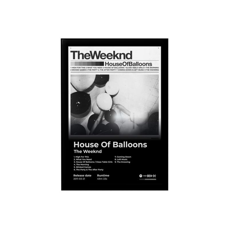 Image of BLINKART The Weekend - House of Balloons Wall Photo Frames | Wall Art for Bedroom, Living Room, Studio or Office | Album Cover Print with Spotify Song Link QR Code | Gift for Fans - 8x12 In