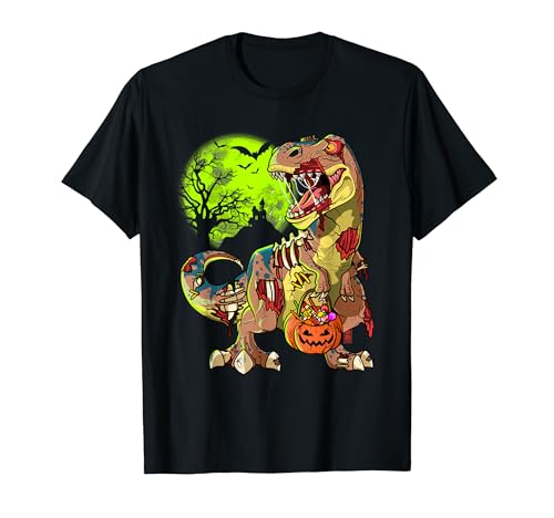Zombie T-Rex Halloween Ragazzi Bambini Zucca Dinosauro Maglietta