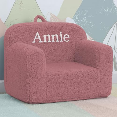 Image of Delta Children Personalized Sherpa Cozee Chair - Customize with Name - Foam Kids Chair for Ages 18 Months and Up, Rose