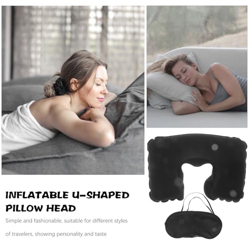 Set 2 Almohadas inflables de algodón negro para viaje miniatura 3