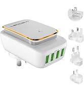 Lencent USB Charger Plug, LED Touch Night Light, 4-Port USB Universal Travel Adaptor with UK/USA/...