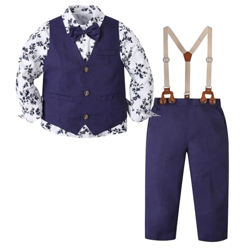 Image of SANGTREE Boys Suit Cotton Linen Formal Set Baby Boy Dress Clothes Gentleman Wedding Ring Bearer Outfits, 3 Months - 9 Years