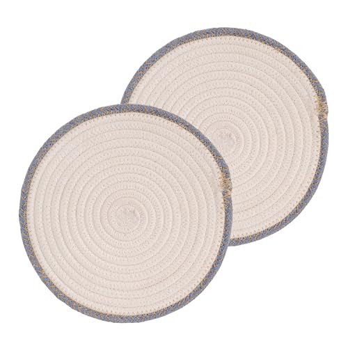 Image of DENOVA Cotton Rope Trivet for Hot Pots and Pans (Cream & Blue Mixed Line (Pack of 2)