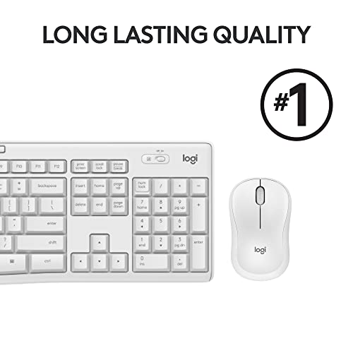 Image of Logitech MK295 Wireless Mouse & Keyboard Combo with SilentTouch Technology, Full Numpad, Advanced Optical Tracking, Lag-Free Wireless, 90% Less Noise - Off White