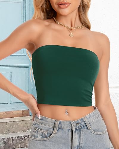 Image of Summer Tube Tops Basic Crop Tops for Women Strapless Tank Bandeau Shirts | Double Layer,Slim Fitted Soft,Cute Y2K Backless,Sexy Going Out,Tight Basic Fashion Clothing 2026