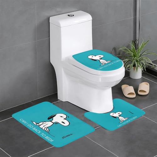 バスマット スヌーピー かわいい アニメ トイレマット 3点セット 便座カバー フタカバー 人気 漫画 足ふきマット 暖房 ふんわり 滑り止め 吸水 洗える 抗菌 防臭